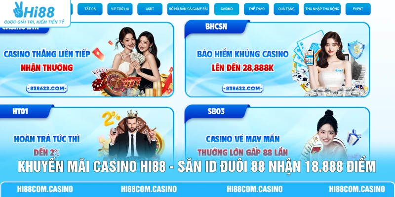 Khuyến Mãi Casino Hi88 - Săn ID Đuôi 88 Nhận 18.888 Điểm 3 Khuyến Mãi Casino Hi88 - Săn ID Đuôi 88 Nhận 18.888 Điểm